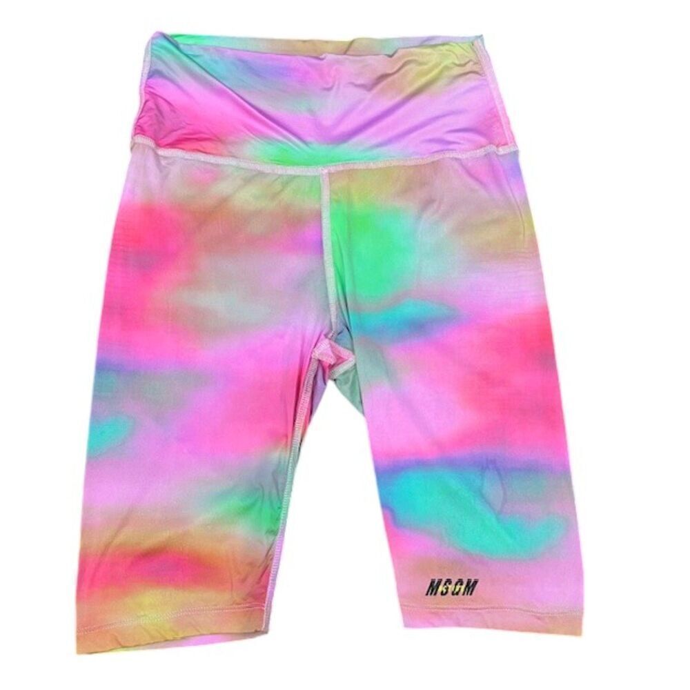 MSGM Active Bicycle Shorts Tie Dye Print Pink Green Blue Artsy Size Medium 80 Ch